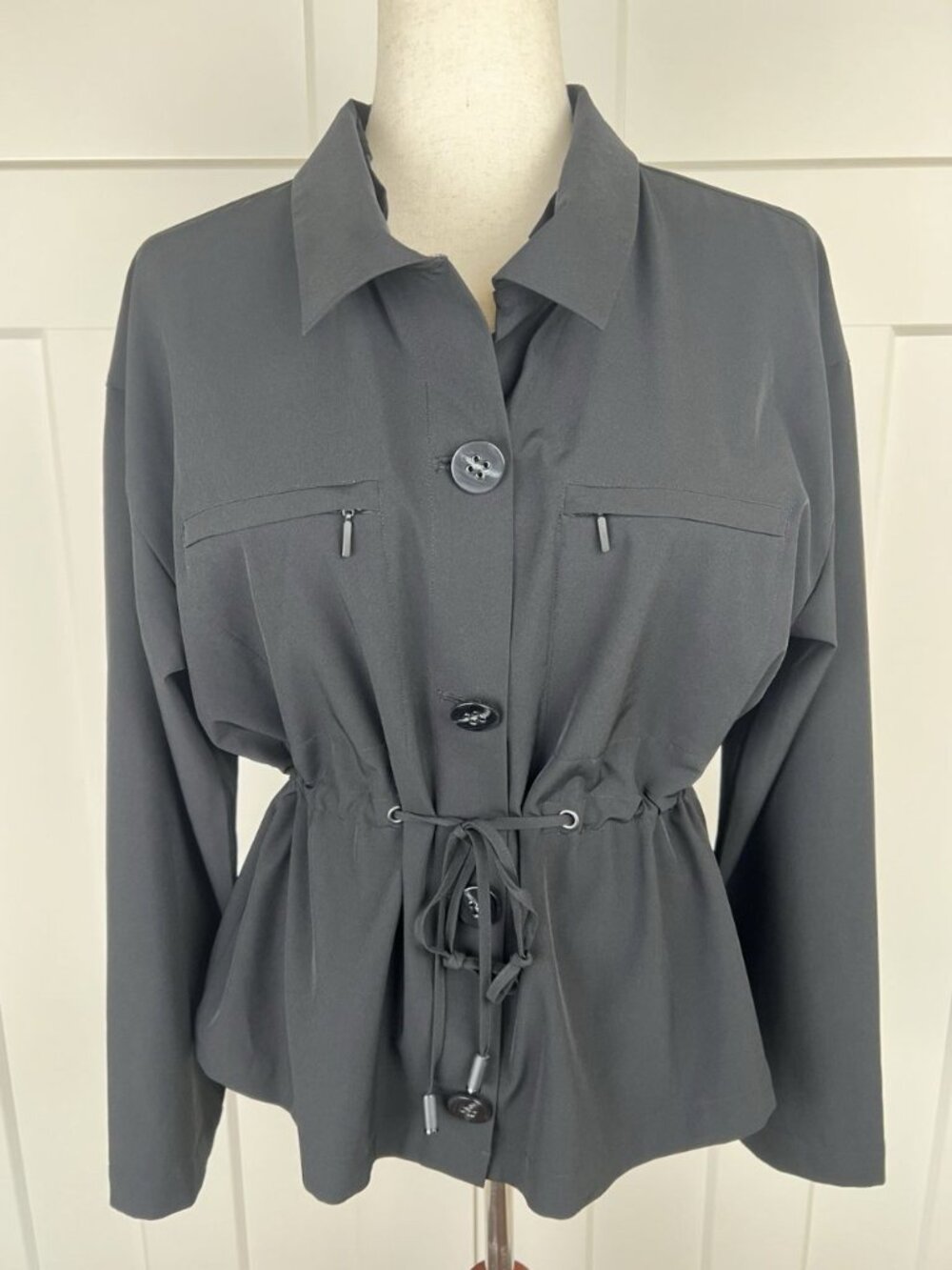 Soft Surroundings Black Anorak Jacket M Drawstring Waist Utility Travel